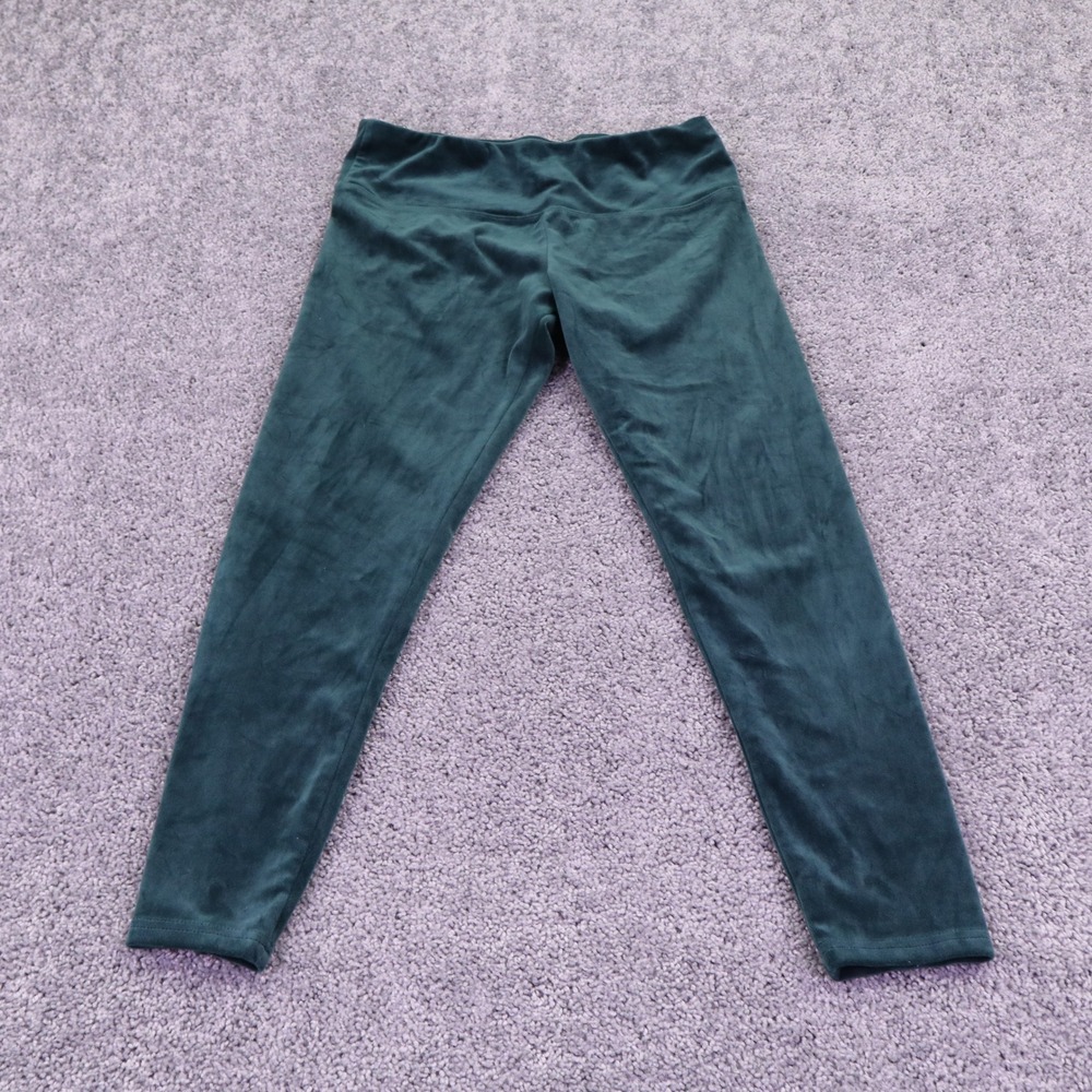 Time and Tru Leggings Womens Large Green Velour Velvet Stretch Casual